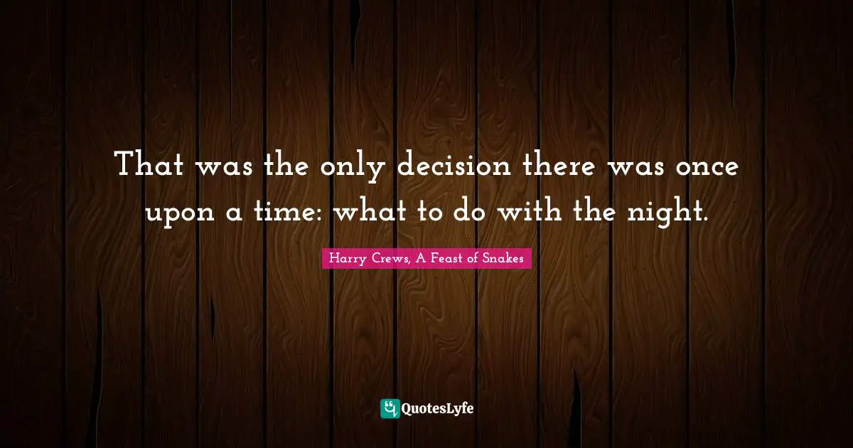 That was the only decision there was once upon a time: what to do with the night.