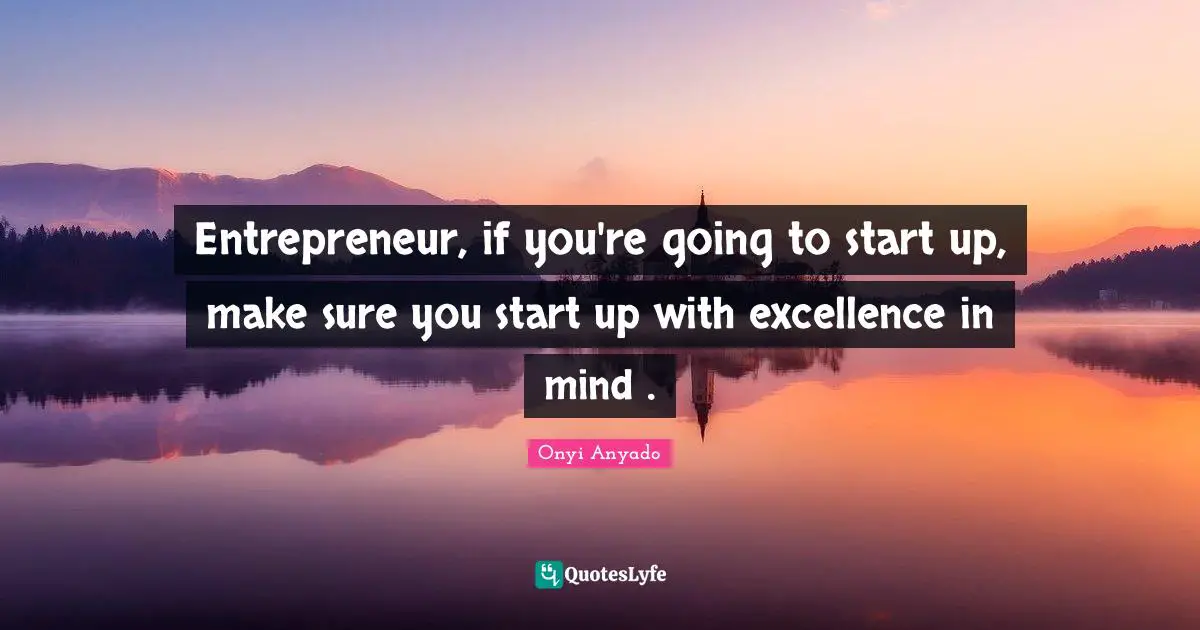 Onyi Anyado Quotes: "Entrepreneur, if you're going to start up, make sure you start up with excellence in mind."