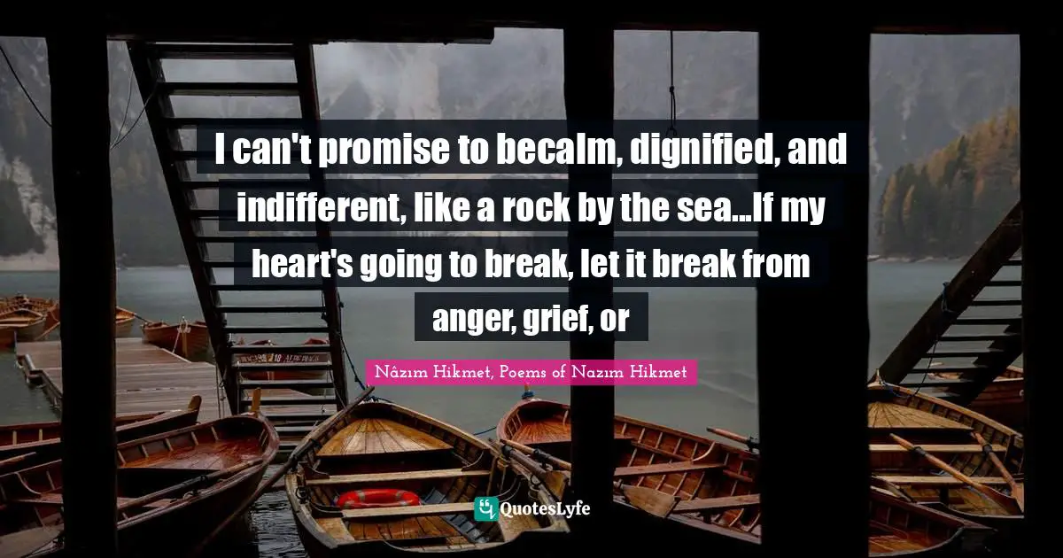 I can't promise to becalm, dignified, and indifferent, like a rock by the sea...If my heart's going to break, let it break from anger, grief, or