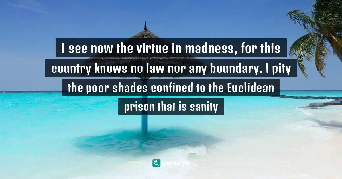 I see now the virtue in madness, for this country knows no law nor any boundary. I pity the poor shades confined to the Euclidean prison that is sanity