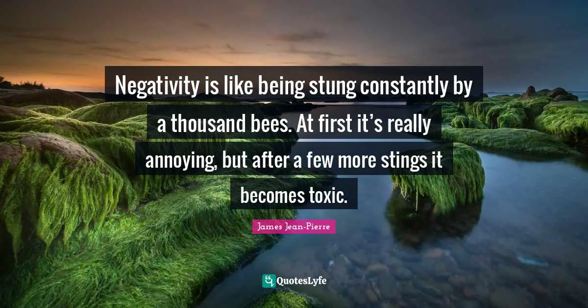Negativity is like being stung constantly by a thousand bees. At first it’s really annoying, but after a few more stings it becomes toxic.