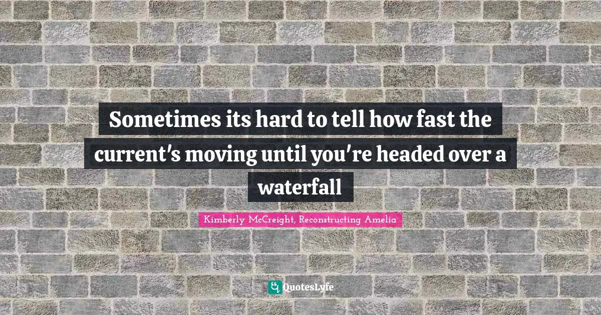 Kimberly McCreight Quotes: "Sometimes its hard to tell how fast the current's moving until you're headed over a waterfall"