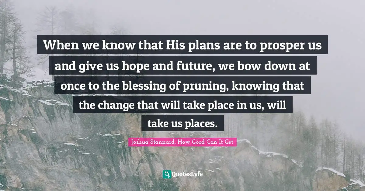 When we know that His plans are to prosper us and give us hope and future, we bow down at once to the blessing of pruning, knowing that the change that will take place in us, will take us places.
