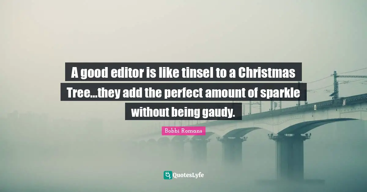 A good editor is like tinsel to a Christmas Tree...they add the perfect amount of sparkle without being gaudy.