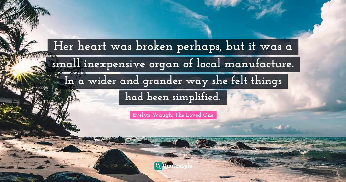 Her heart was broken perhaps, but it was a small inexpensive organ of local manufacture. In a wider and grander way she felt things had been simplified.
