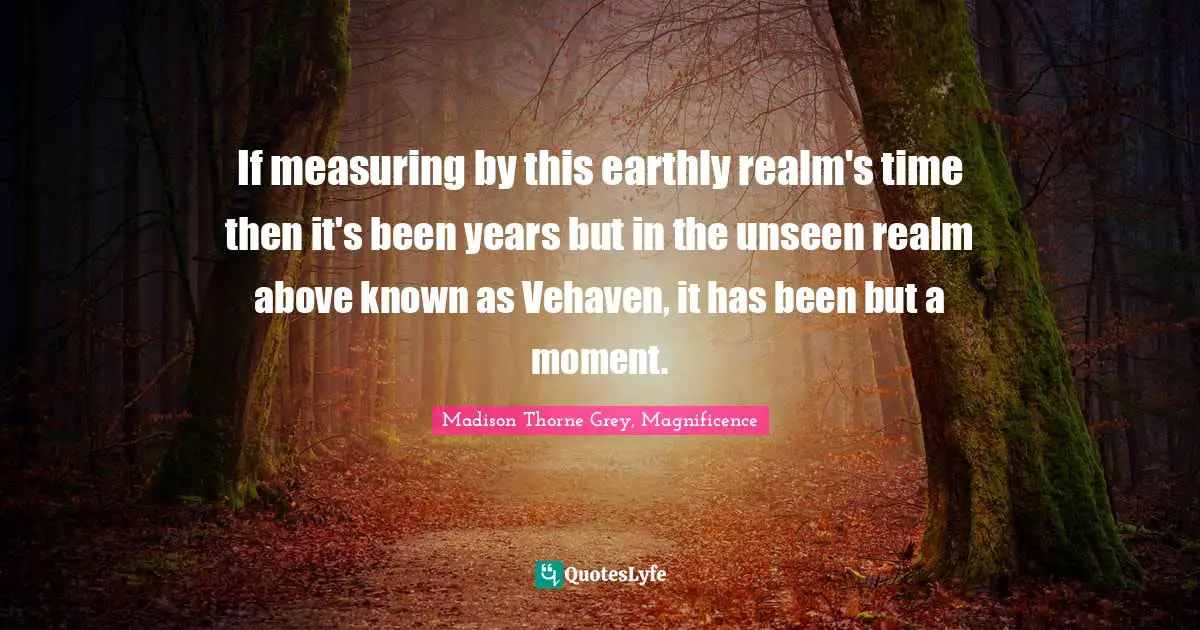 Romance Novels Quotes: "If measuring by this earthly realm's time then it's been years but in the unseen realm above known as Vehaven, it has been but a moment."