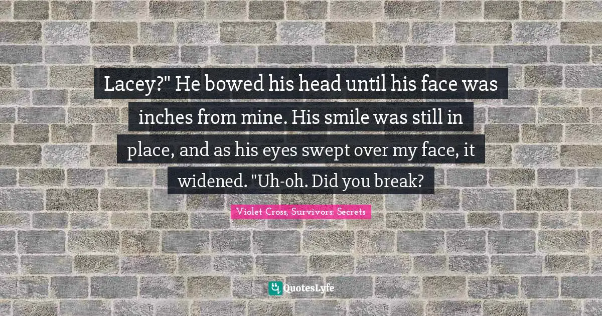 Lacey?" He bowed his head until his face was inches from mine. His smile was still in place, and as his eyes swept over my face, it widened. "Uh-oh. Did you break?