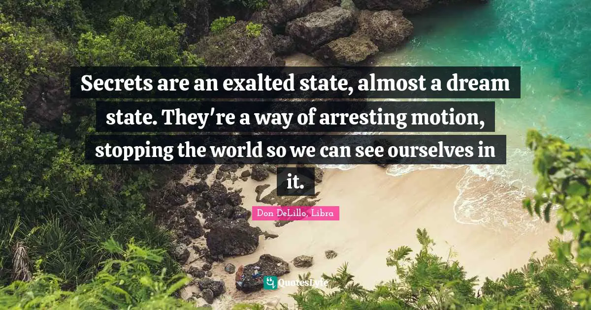 Secrets are an exalted state, almost a dream state. They're a way of arresting motion, stopping the world so we can see ourselves in it.