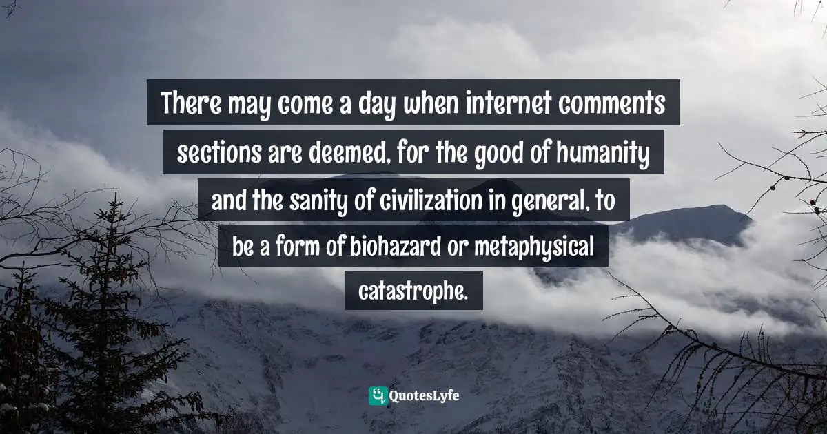 There may come a day when internet comments sections are deemed, for the good of humanity and the sanity of civilization in general, to be a form of biohazard or metaphysical catastrophe.
