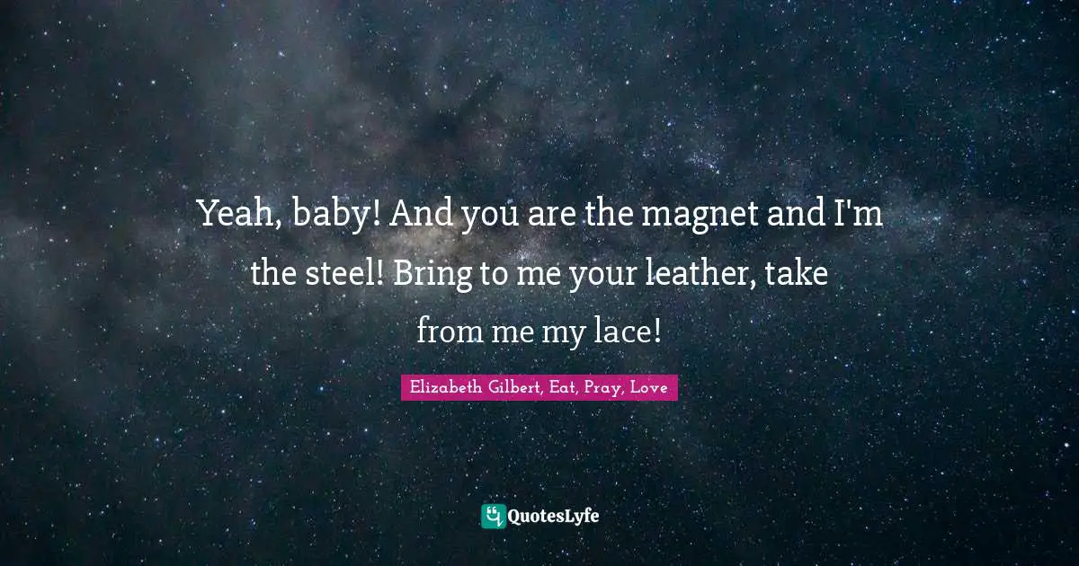 Yeah, baby! And you are the magnet and I'm the steel! Bring to me your leather, take from me my lace!