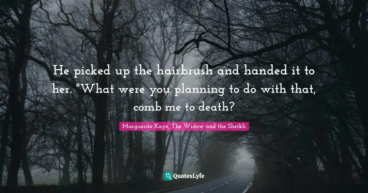 He picked up the hairbrush and handed it to her. "What were you planning to do with that, comb me to death?
