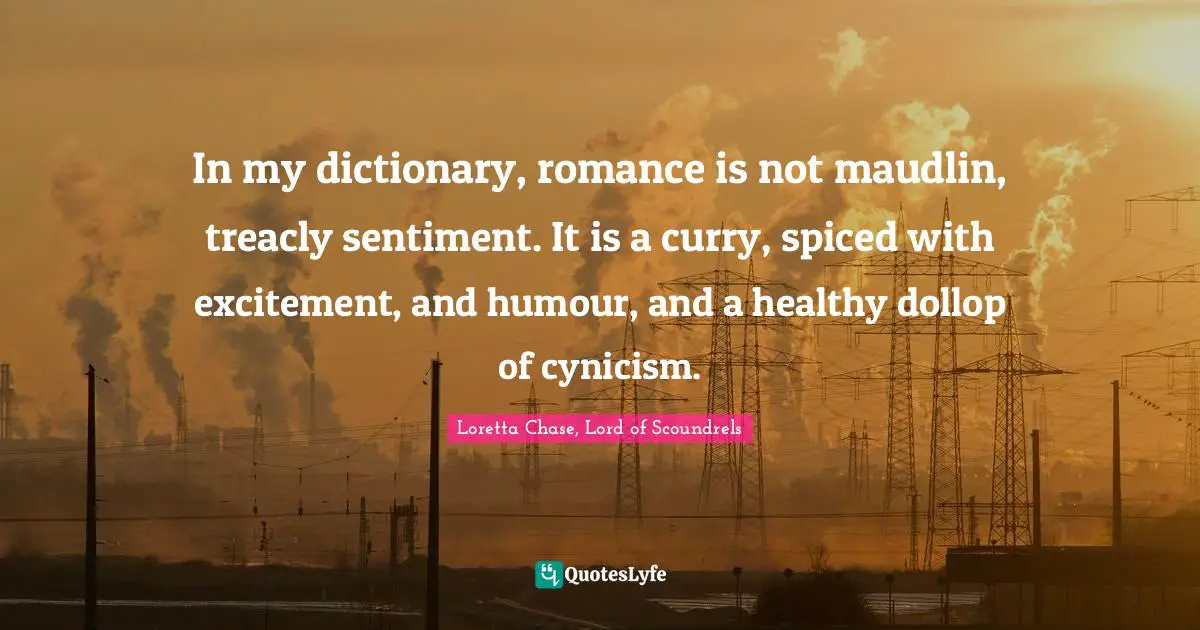 In my dictionary, romance is not maudlin, treacly sentiment. It is a curry, spiced with excitement, and humour, and a healthy dollop of cynicism.