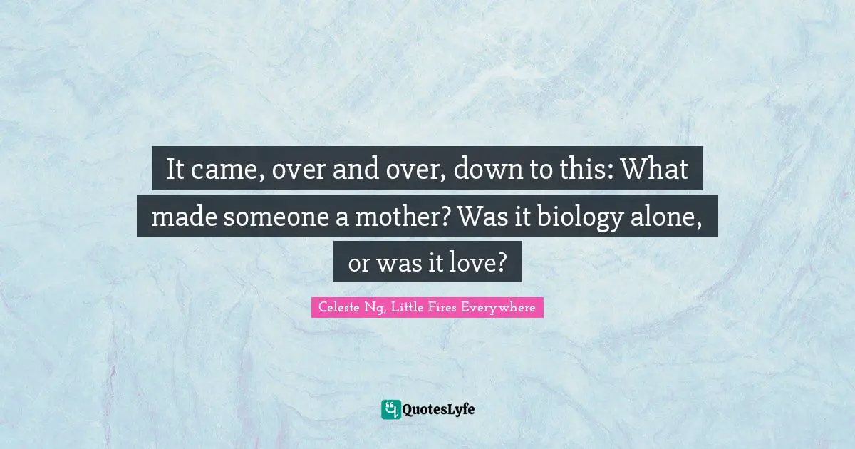 It came, over and over, down to this: What made someone a mother? Was it biology alone, or was it love?