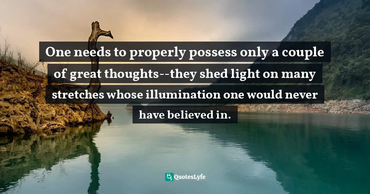 Georg Simmel, The View Of Life: Four Metaphysical Essays With Journal Aphorisms Quotes: "One needs to properly possess only a couple of great thoughts--they shed light on many stretches whose illumination one would never have believed in."