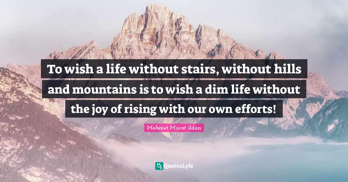 To wish a life without stairs, without hills and mountains is to wish a dim life without the joy of rising with our own efforts!