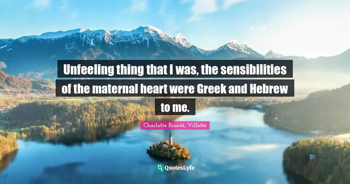 Unfeeling thing that I was, the sensibilities of the maternal heart were Greek and Hebrew to me.