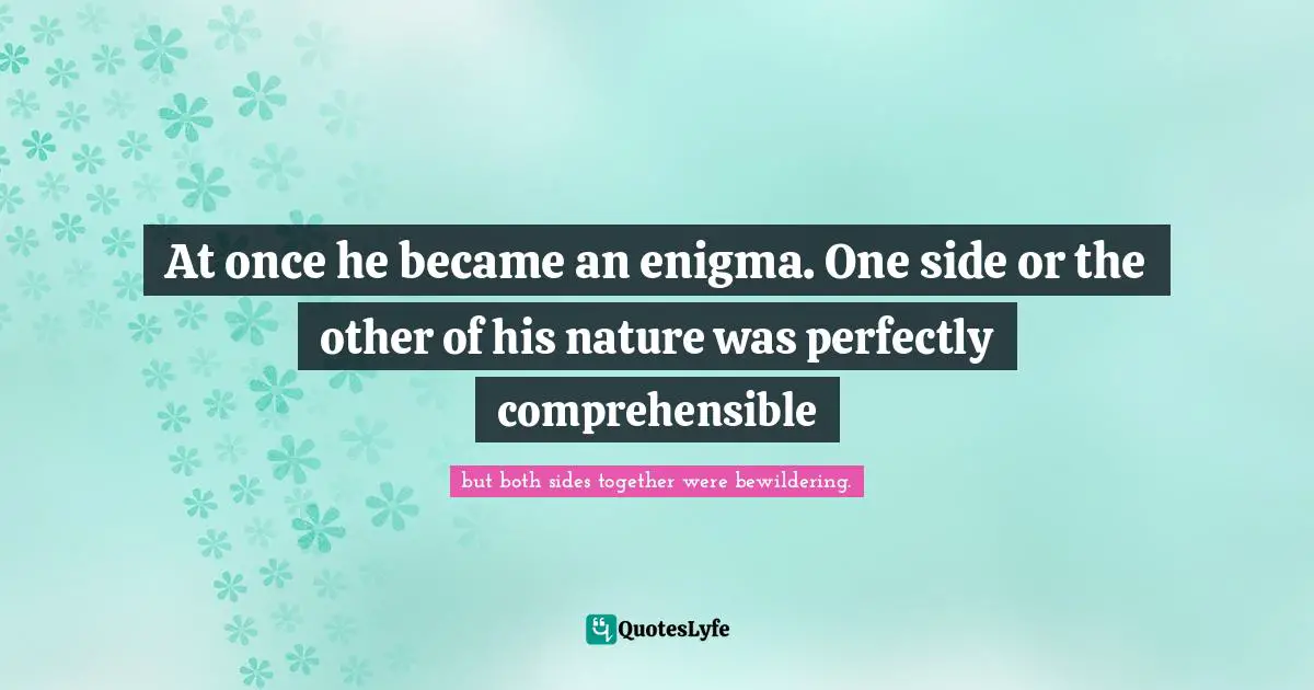 At once he became an enigma. One side or the other of his nature was perfectly comprehensible