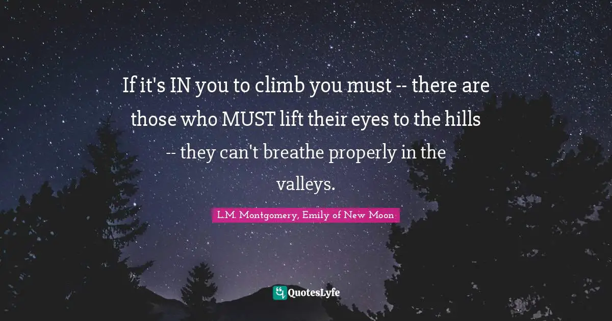 If it's IN you to climb you must -- there are those who MUST lift their eyes to the hills -- they can't breathe properly in the valleys.