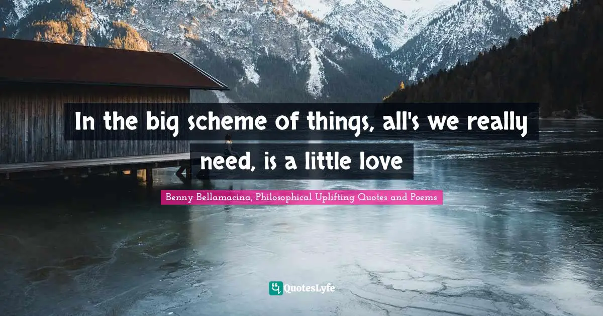 Benny Bellamacina, Philosophical Uplifting Quotes And Poems Quotes: "In the big scheme of things, all's we really need, is a little love"