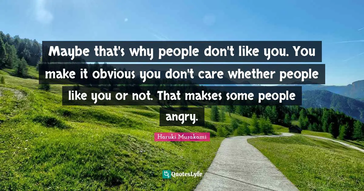 Maybe that's why people don't like you. You make it obvious you don't care whether people like you or not. That makses some people angry.