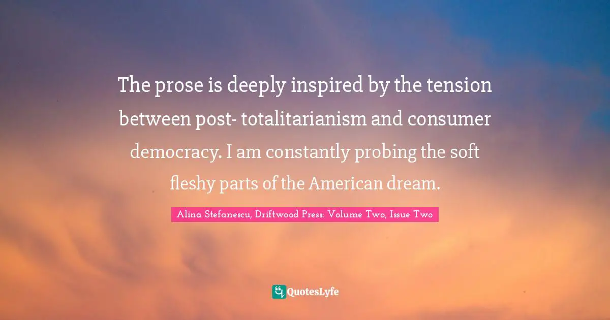 The prose is deeply inspired by the tension between post- totalitarianism and consumer democracy. I am constantly probing the soft fleshy parts of the American dream.