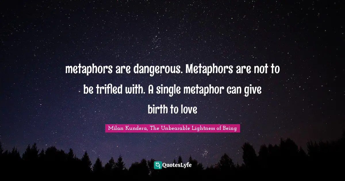 metaphors are dangerous. Metaphors are not to be trifled with. A single metaphor can give birth to love