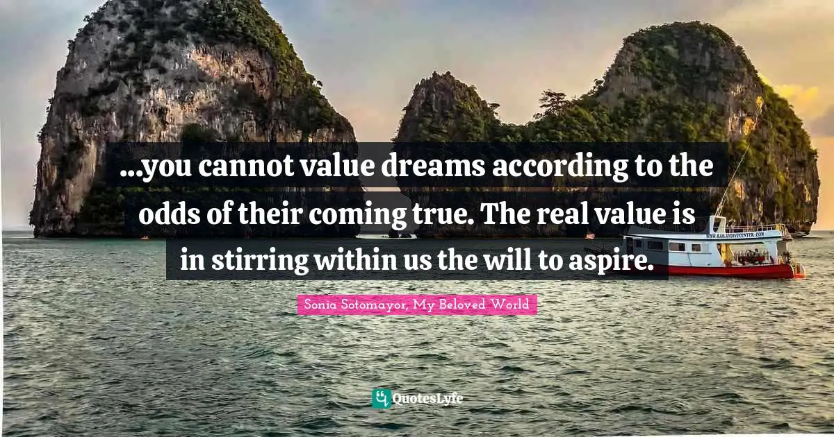 Sonia Sotomayor, My Beloved World Quotes: ...you cannot value dreams according to the odds of their coming true. The real value is in stirring within us the will to aspire.