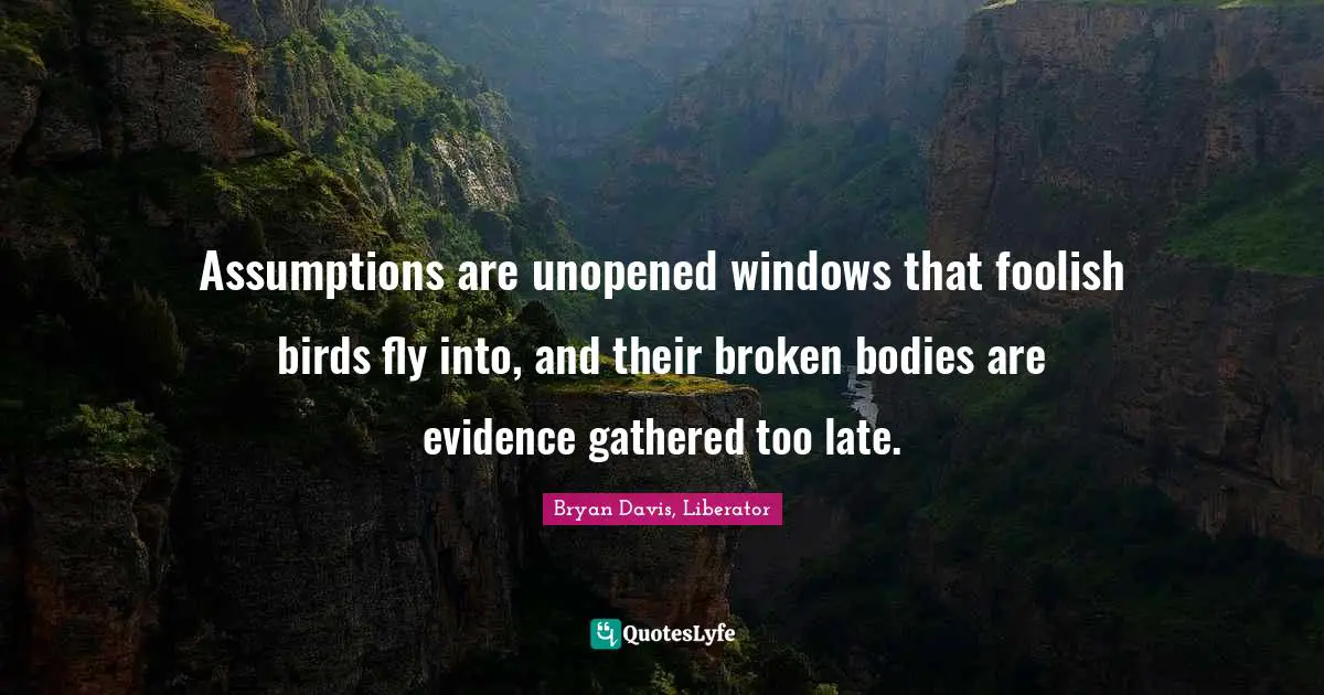 Assumptions are unopened windows that foolish birds fly into, and their broken bodies are evidence gathered too late.