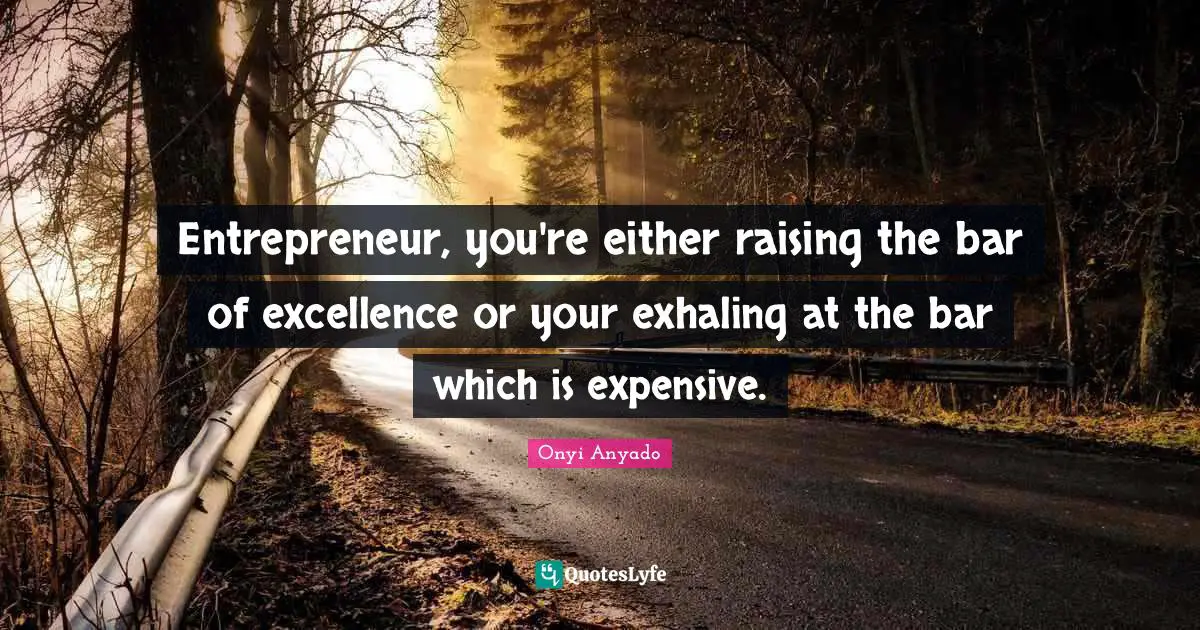 Onyi Anyado Quotes: "Entrepreneur, you're either raising the bar of excellence or your exhaling at the bar which is expensive."