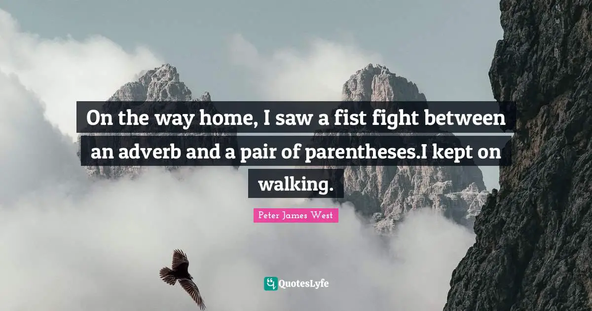 On the way home, I saw a fist fight between an adverb and a pair of parentheses.I kept on walking.