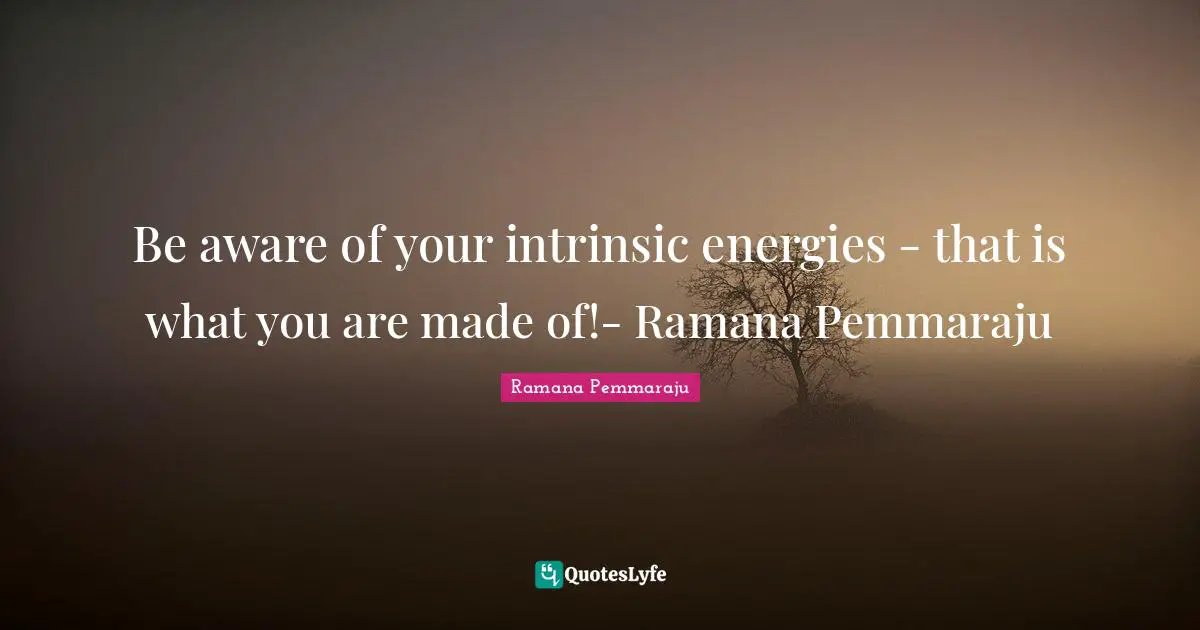 Vibes Quotes: "Be aware of your intrinsic energies - that is what you are made of!- Ramana Pemmaraju"
