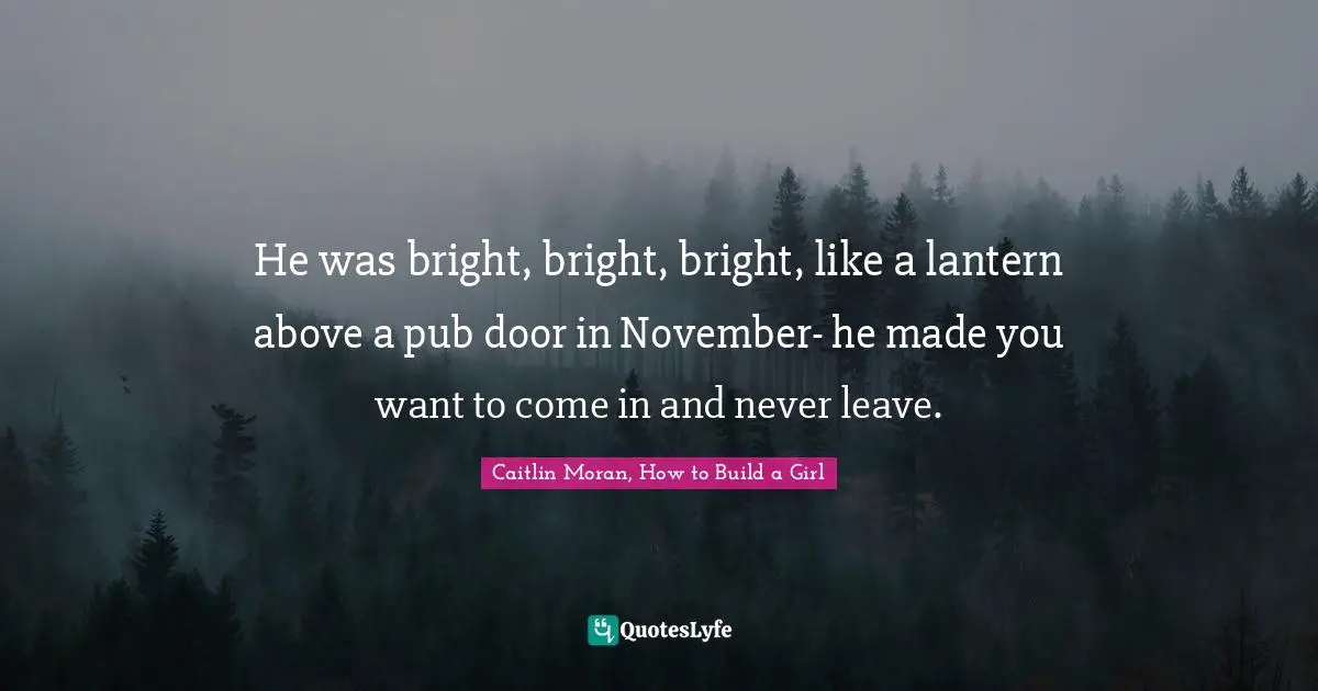 He was bright, bright, bright, like a lantern above a pub door in November- he made you want to come in and never leave.