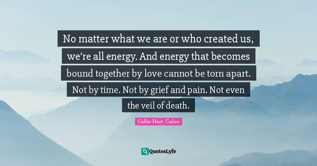 No matter what we are or who created us, we’re all energy. And energy that becomes bound together by love cannot be torn apart. Not by time. Not by grief and pain. Not even the veil of death.