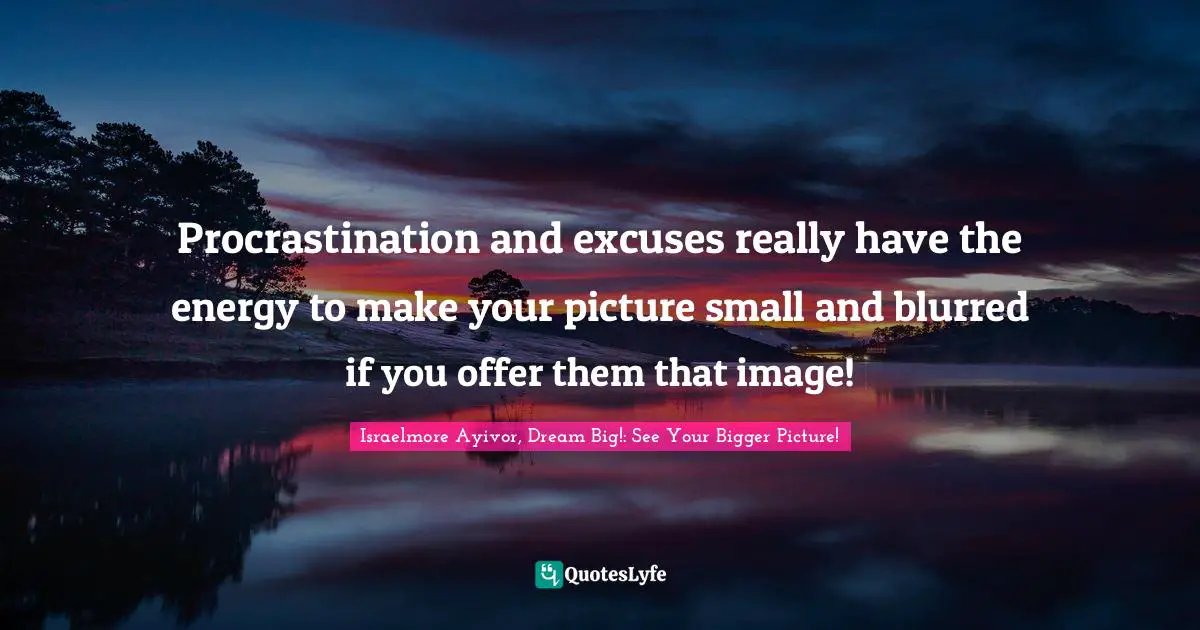 Photos Quotes: "Procrastination and excuses really have the energy to make your picture small and blurred if you offer them that image!"