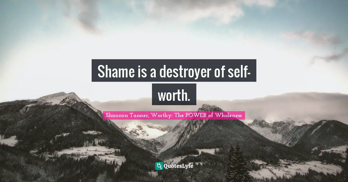 Shannon Tanner, Worthy: The POWER Of Wholeness Quotes: "Shame is a destroyer of self-worth."