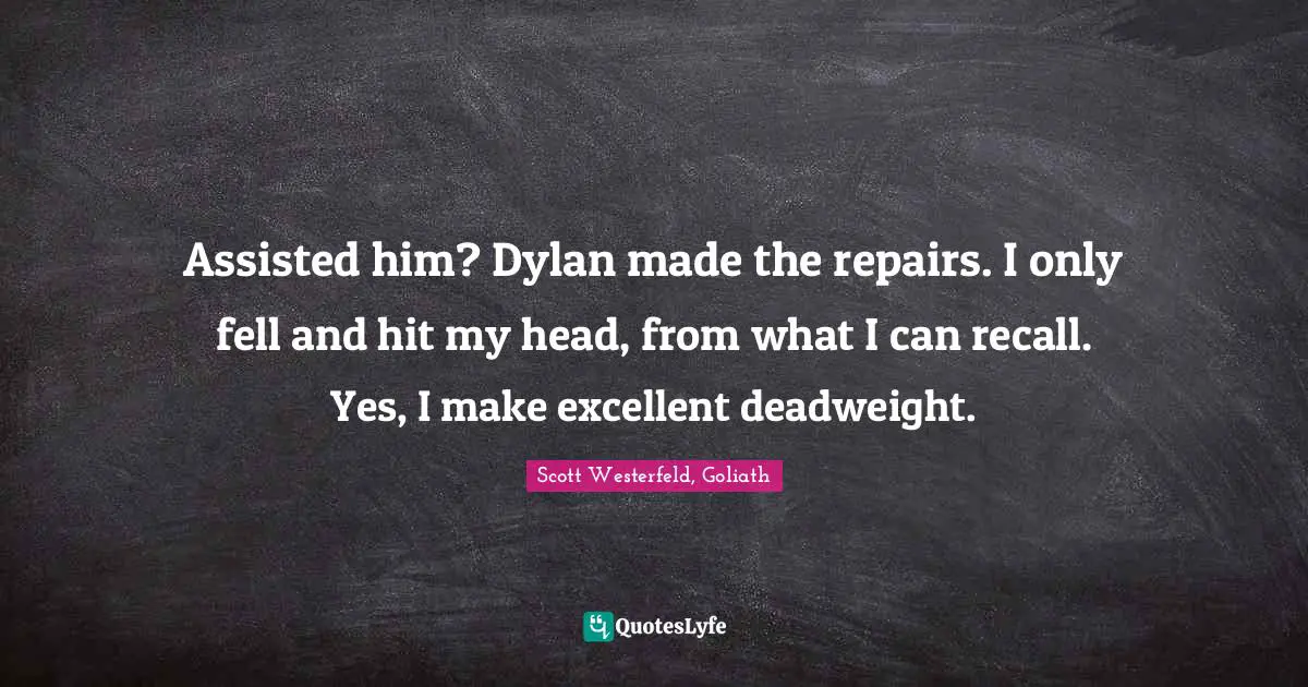 Assisted him? Dylan made the repairs. I only fell and hit my head, from what I can recall. Yes, I make excellent deadweight.