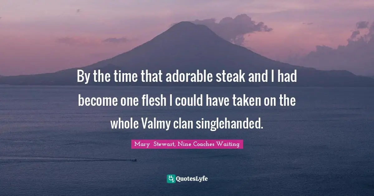 By the time that adorable steak and I had become one flesh I could have taken on the whole Valmy clan singlehanded.