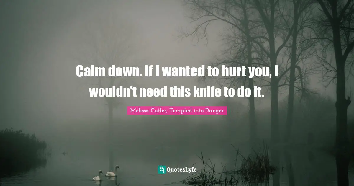 Calm down. If I wanted to hurt you, I wouldn't need this knife to do it.