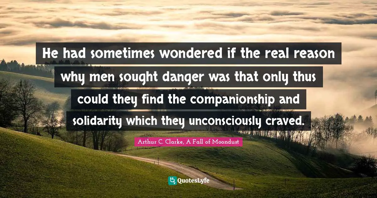 He had sometimes wondered if the real reason why men sought danger was that only thus could they find the companionship and solidarity which they unconsciously craved.