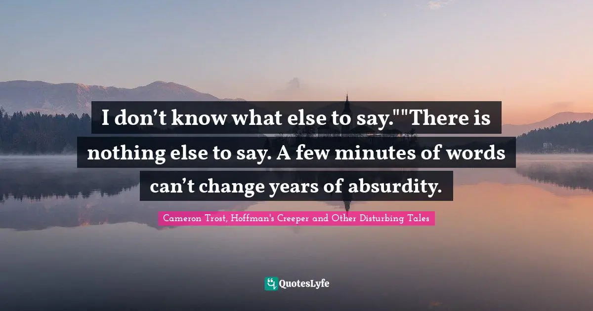 I don’t know what else to say.""There is nothing else to say. A few minutes of words can’t change years of absurdity.