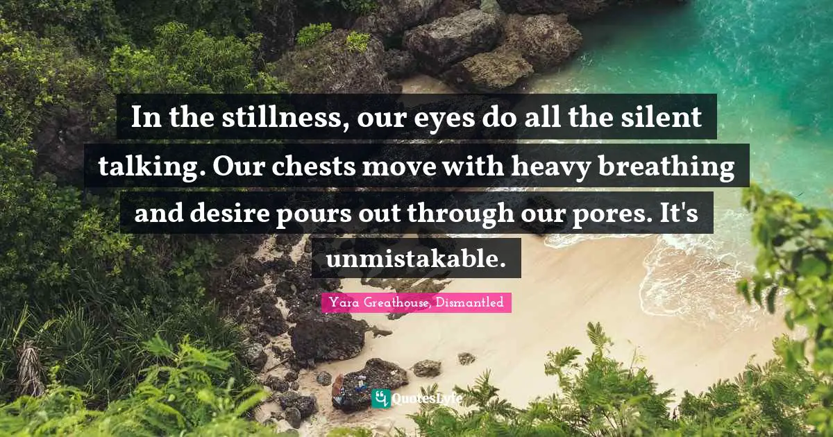In the stillness, our eyes do all the silent talking. Our chests move with heavy breathing and desire pours out through our pores. It's unmistakable.