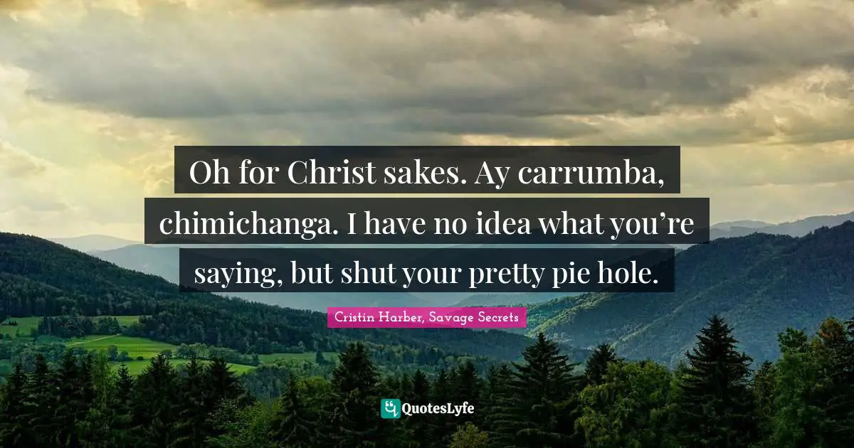 Oh for Christ sakes. Ay carrumba, chimichanga. I have no idea what you’re saying, but shut your pretty pie hole.