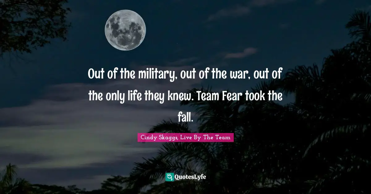 Out of the military, out of the war, out of the only life they knew. Team Fear took the fall.