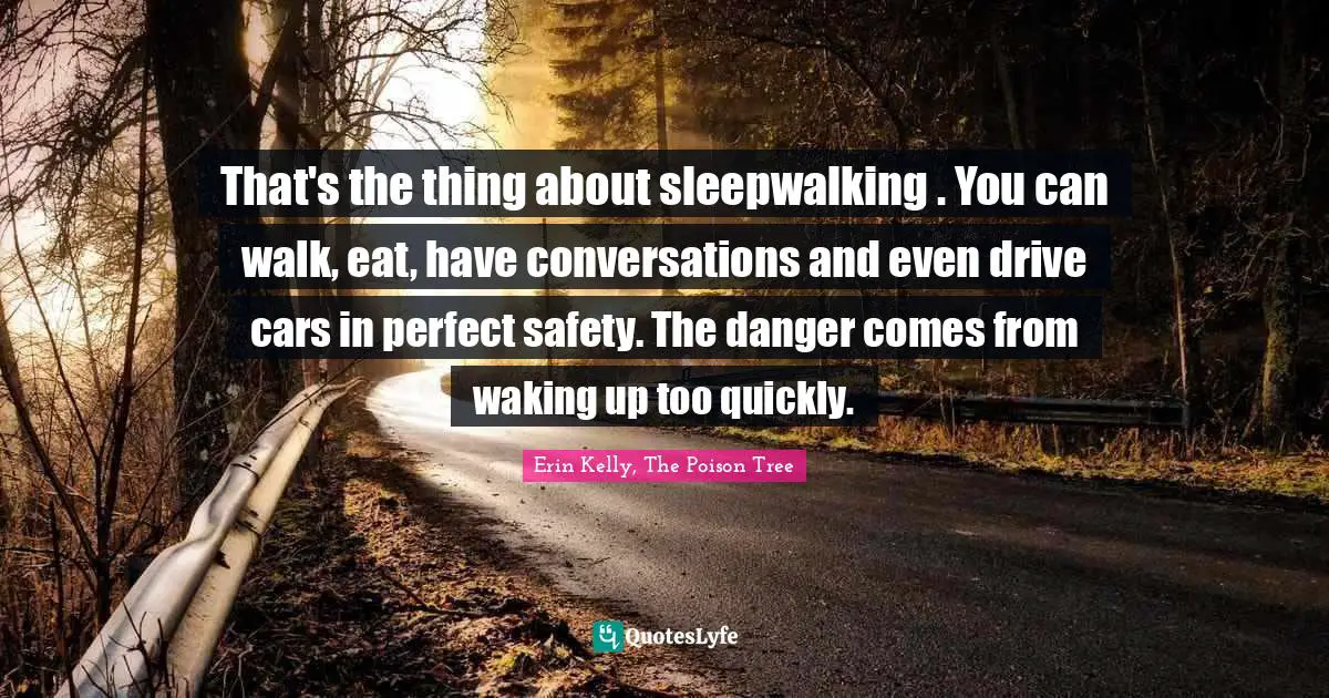 That's the thing about sleepwalking . You can walk, eat, have conversations and even drive cars in perfect safety. The danger comes from waking up too quickly.