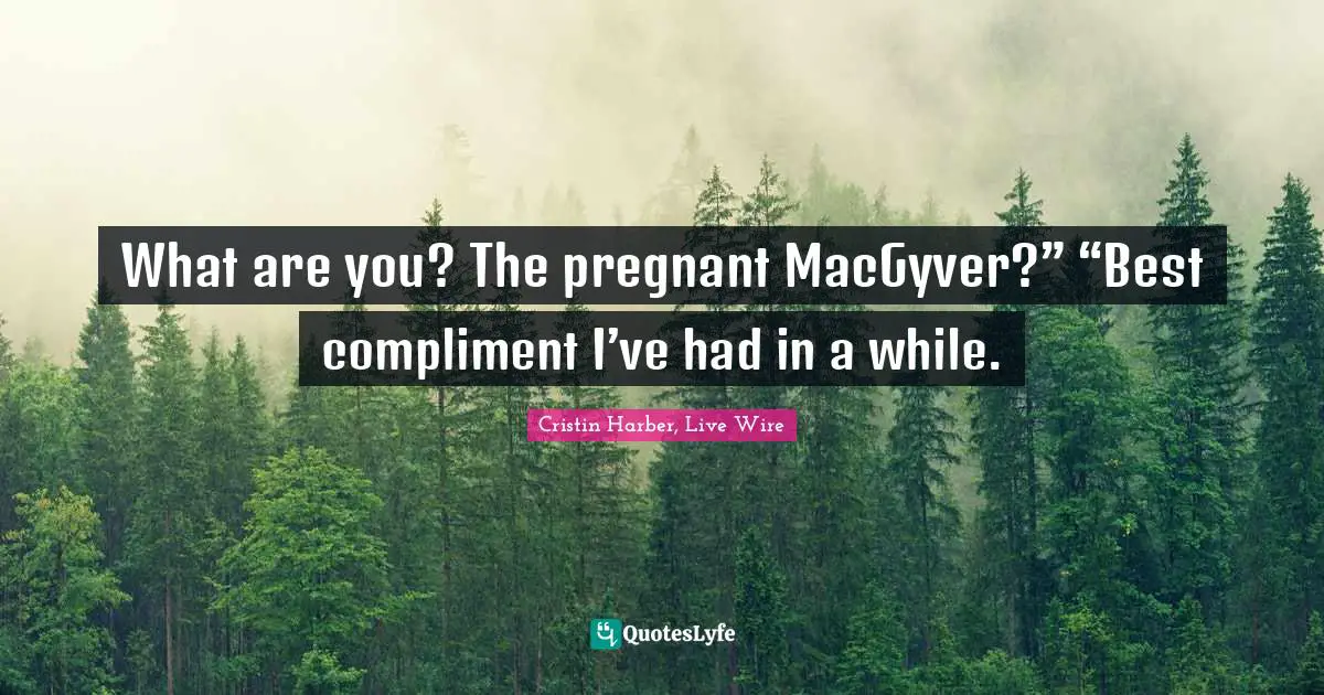 What are you? The pregnant MacGyver?” “Best compliment I’ve had in a while.
