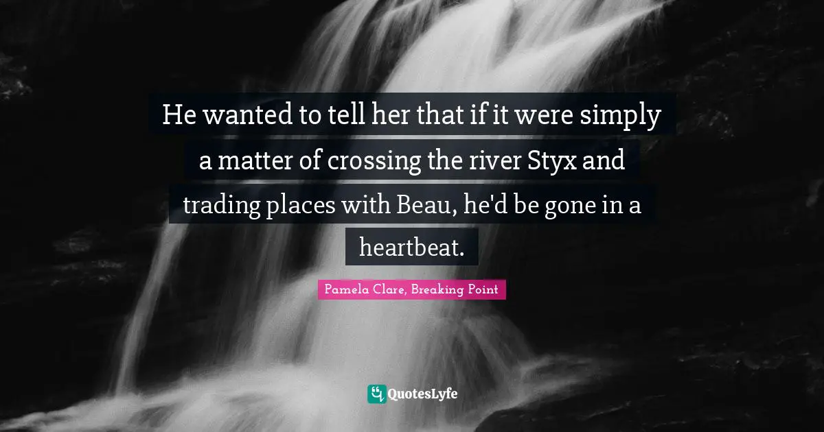 He wanted to tell her that if it were simply a matter of crossing the river Styx and trading places with Beau, he'd be gone in a heartbeat.
