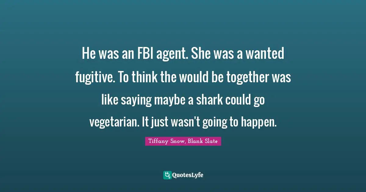 He was an FBI agent. She was a wanted fugitive. To think the would be together was like saying maybe a shark could go vegetarian. It just wasn't going to happen.
