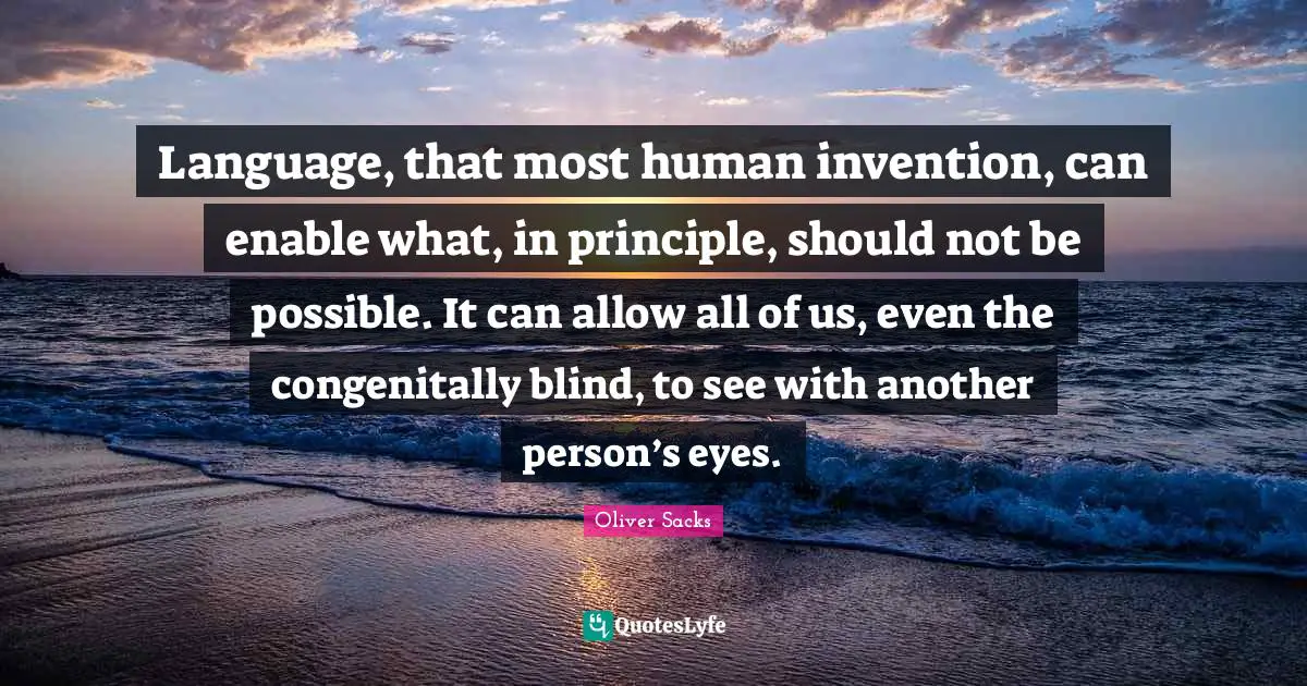 Language, that most human invention, can enable what, in principle, should not be possible. It can allow all of us, even the congenitally blind, to see with another person’s eyes.