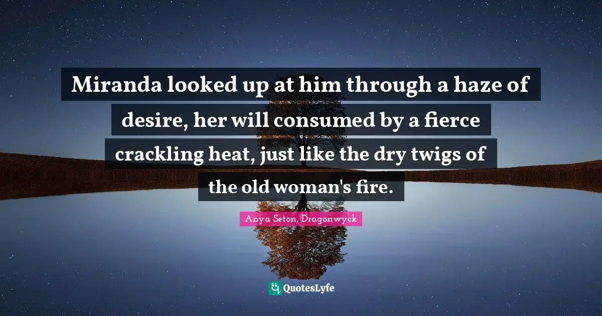 Miranda looked up at him through a haze of desire, her will consumed by a fierce crackling heat, just like the dry twigs of the old woman's fire.