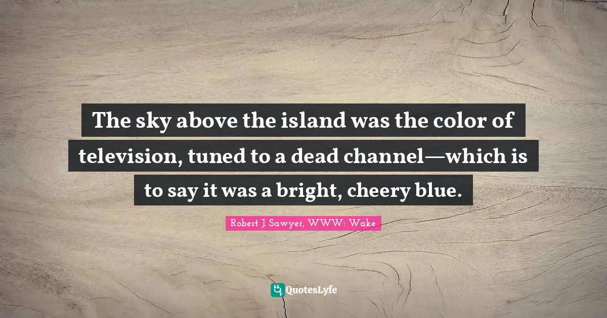 The sky above the island was the color of television, tuned to a dead channel—which is to say it was a bright, cheery blue.